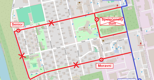Omezení dopravy Senior a Moravní, Otrokovice