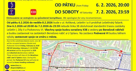 Linka 38 bude mít v souvislosti s Lešetínským fašankem ve Zlíně výluku